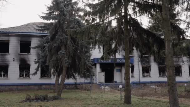 Videó Egy Rendőrőrsöt Mutat Ami Elpusztult Ukrajnai Háború Alatt — Stock videók