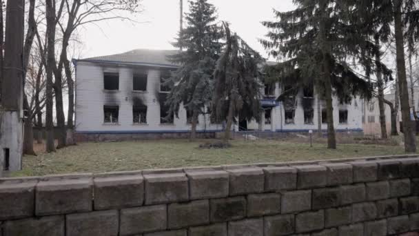 Stock Video Shows Police Station Destroyed War Ukraine — Wideo stockowe