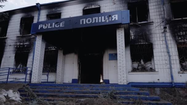 Stock Video Shows Police Station Destroyed War Ukraine — Wideo stockowe