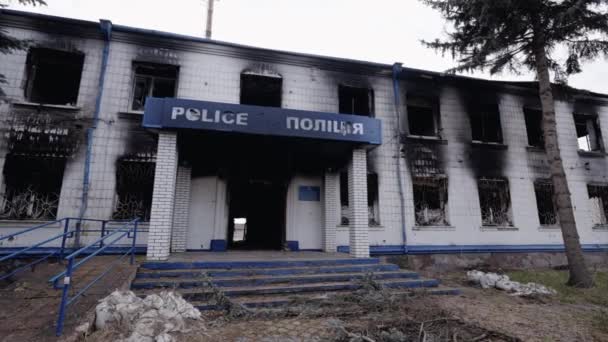 Stock Video Shows Police Station Destroyed War Ukraine — Videoclip de stoc