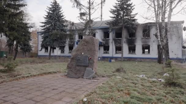 Stock Video Shows Police Station Destroyed War Ukraine — стоковое видео