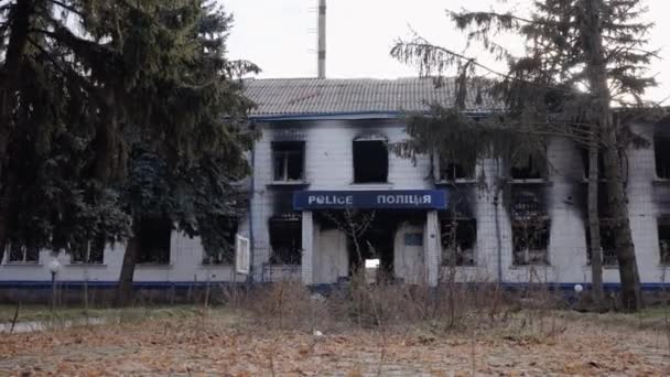 Stock Video Shows Police Station Destroyed War Ukraine — Stock Video