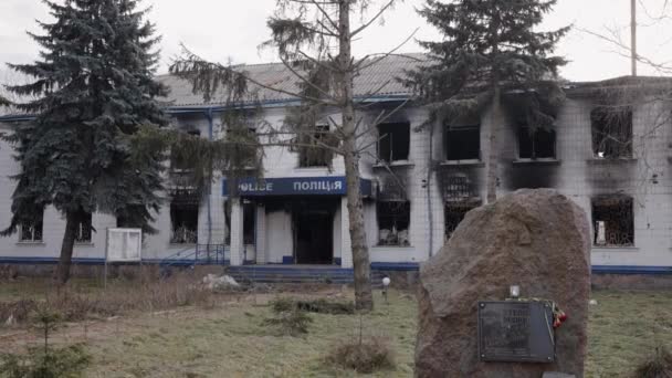 Stock Video Shows Police Station Destroyed War Ukraine — Stockvideo
