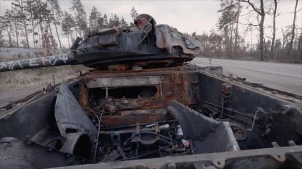 Dieses Archivvideo Zeigt Zerstörte Russische Militärausrüstung Während Des Krieges Der — Stockvideo