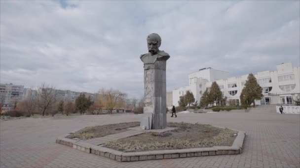 Nagranie Pokazuje Przestrzelony Pomnik Tarasa Szewczenki Borodyance Ukraina — Wideo stockowe