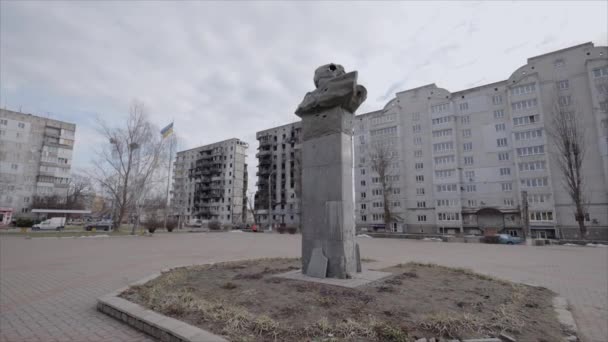 Denna Video Visar Den Genomskjutna Monumentet Taras Shevchenko Borodyanka Ukraina — Stockvideo