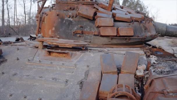 Este Vídeo Mostra Equipamentos Militares Russos Destruídos Durante Guerra Ucrânia — Vídeo de Stock
