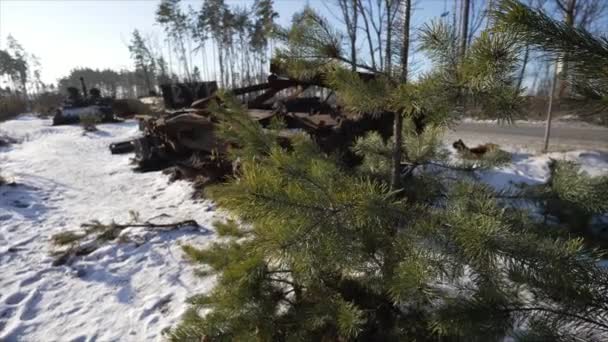 Este Vídeo Mostra Equipamentos Militares Russos Destruídos Durante Guerra Ucrânia — Vídeo de Stock