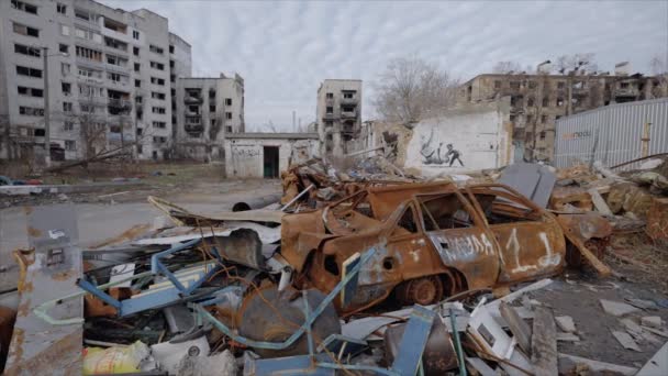 Deze Stock Slow Motion Video Toont Banksy Graffiti Borodyanka Oekraïne — Stockvideo