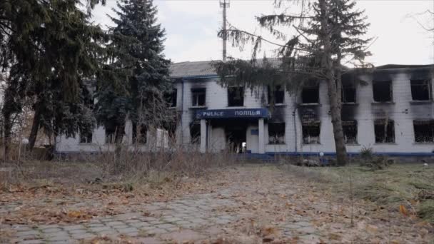 Этом Видео Показан Полицейский Участок Разрушенный Время Войны Украине Замедленная — стоковое видео