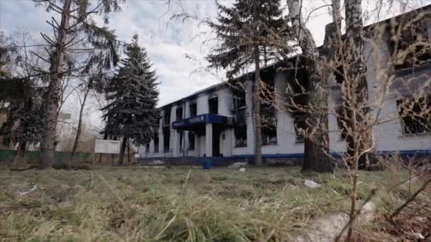 Nagranie Pokazuje Posterunek Policji Zniszczony Podczas Wojny Ukrainie Zwolniony Ruch — Wideo stockowe