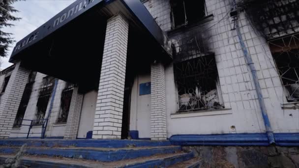 Videoen Viser Politistasjon Som Ble Ødelagt Krigen Ukraina – stockvideo