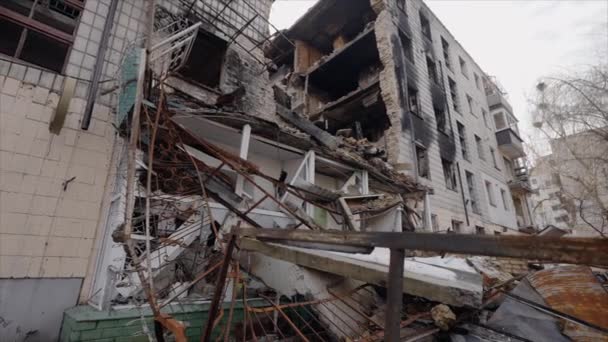 Cette Vidéo Ralenti Montre Bâtiment Déchiré Par Guerre Borodyanka Ukraine — Video