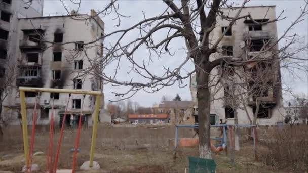 Stock Slow Motion Video Shows War Torn Building Borodyanka Ukraine — Stock Video