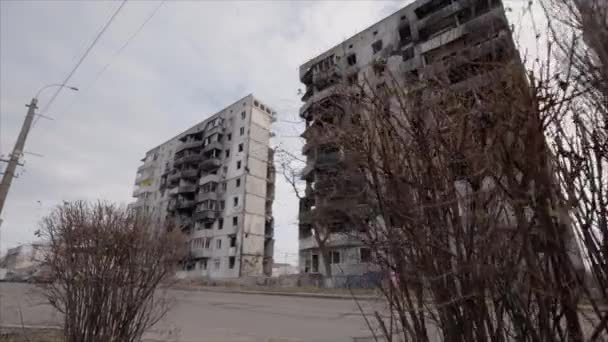 Denna Video Visar Krigshärjad Byggnad Borodyanka Ukraina — Stockvideo