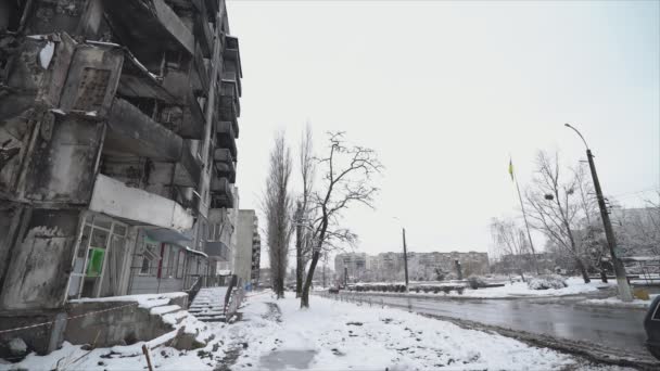 Deze Aandelenvideo Toont Een Door Oorlog Verscheurd Gebouw Borodyanka Oekraïne — Stockvideo
