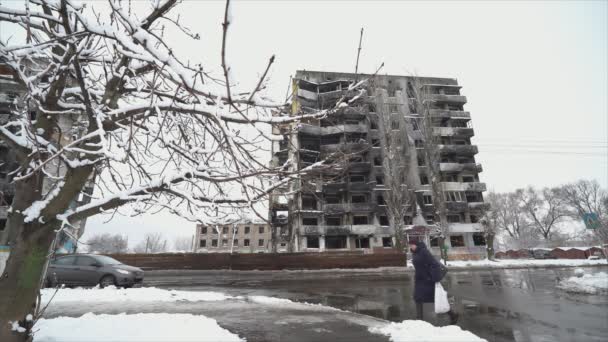 Cette Vidéo Montre Bâtiment Déchiré Par Guerre Borodyanka Ukraine Hiver — Video