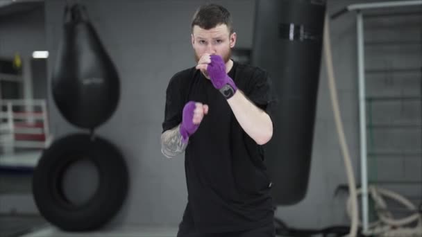 Män Boxare Träning Gymmet Slow Motion — Stockvideo