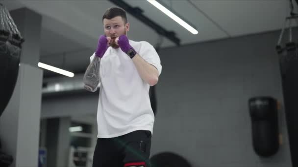 Male Boxer Training Gym Slow Motion — Stock Video