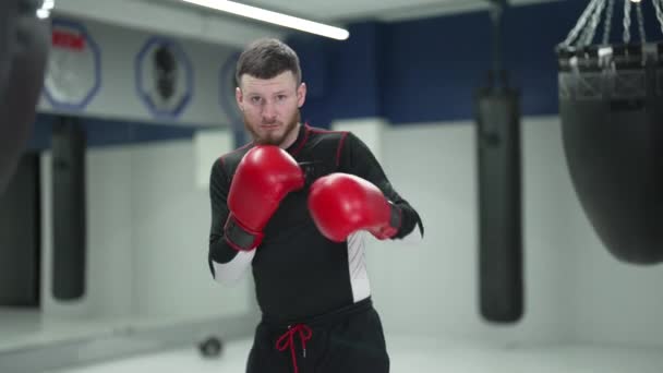 男子拳击手在体育馆训练期间 — 图库视频影像