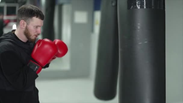 Boxeador Masculino Durante Entrenamiento Gimnasio Cámara Lenta — Vídeo de stock
