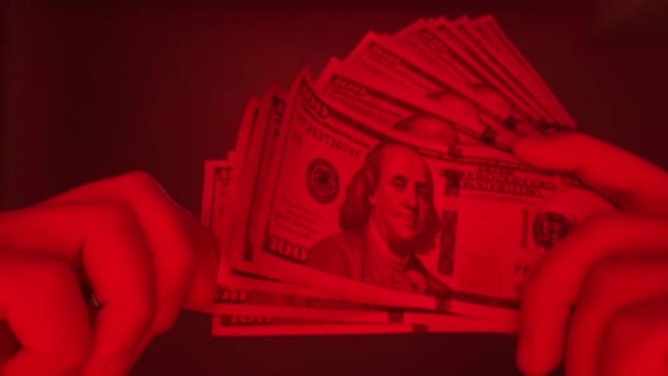 Efectivo Billetes Cien Dólares Cámara Lenta — Vídeos de Stock