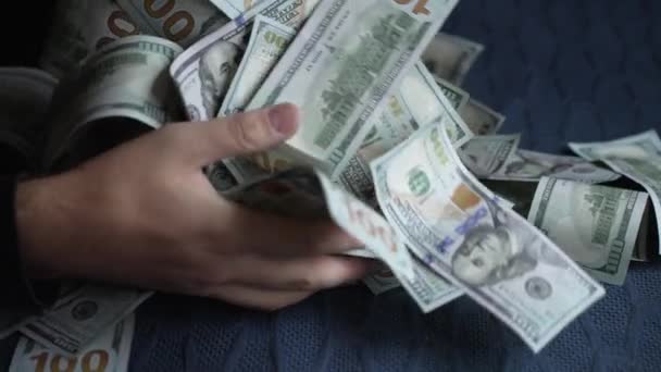 Dinheiro Notas Cem Dólares Câmera Lenta — Vídeo de Stock