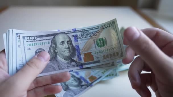 Numerar Bancnote 100 Dolari Mișcare Lentă — Videoclip de stoc