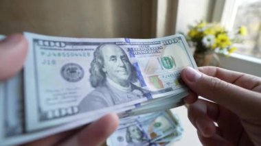 ABD para birimi: 100 dolarlık banknotlara yakın çekim, yavaş çekim