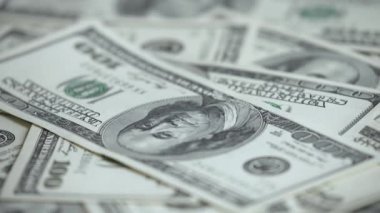 ABD para birimi: 100 dolarlık banknotlara yakın çekim, yavaş çekim
