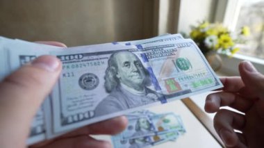 ABD para birimi: 100 dolarlık banknotlara yakın çekim, yavaş çekim
