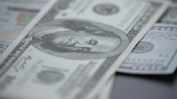 Waluta Usa Zbliżenie Banknotów Studolarowych Spowolnienie Tempa — Wideo stockowe