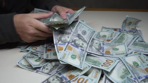 Währung Nahaufnahme Von Hundert Dollar Scheinen Zeitlupe — Stockvideo