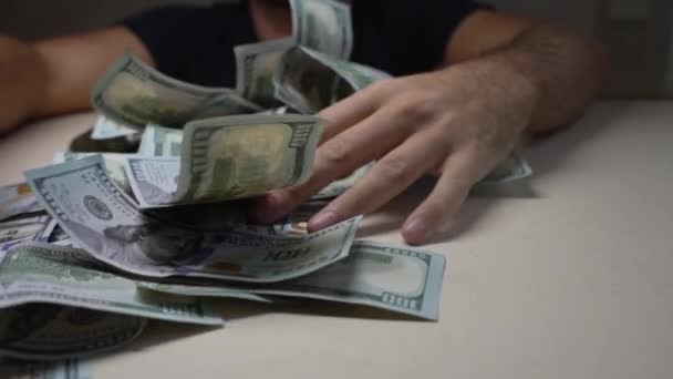 Monnaie Américaine Gros Plan Sur Des Billets Cent Dollars Ralenti — Video
