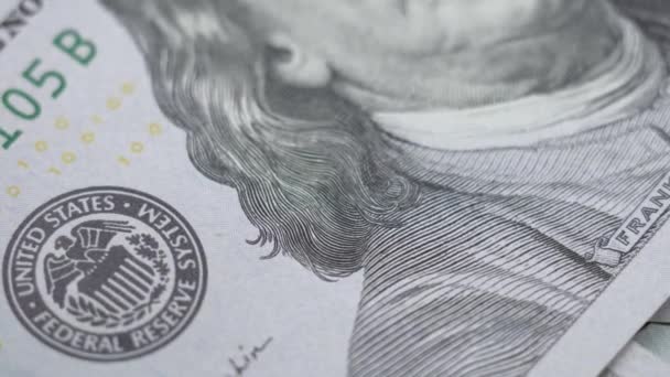 Amerikai Pénznem 100 Dolláros Bankjegyek Közelítése Lassított Felvétel — Stock videók
