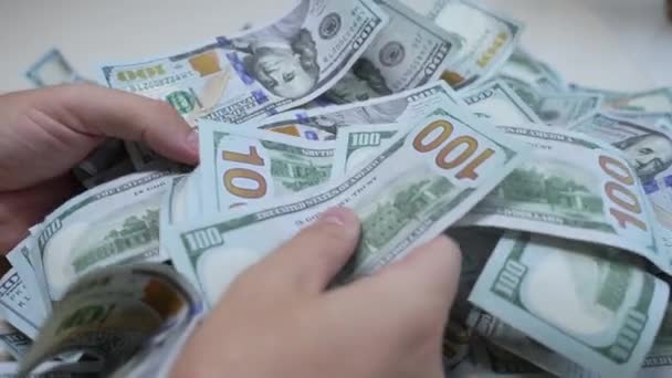 Amerikaanse Valuta Close Van Biljetten Van Honderd Dollar Slow Motion — Stockvideo