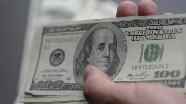 Währung Nahaufnahme Von Hundert Dollar Scheinen Zeitlupe — Stockvideo