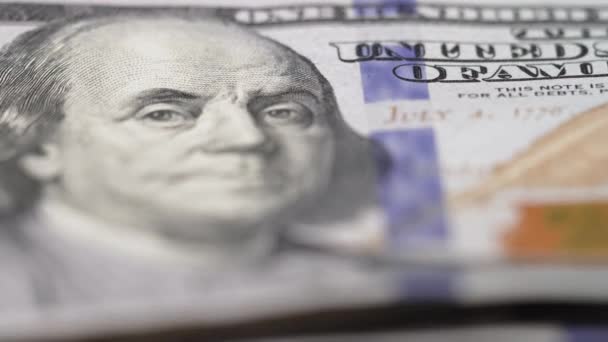 Close Moeda Americana Notas Cem Dólares — Vídeo de Stock