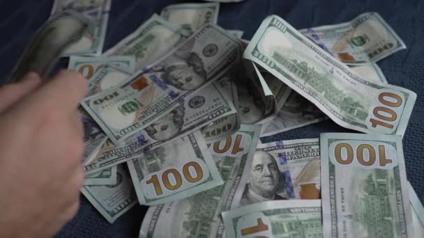 Gros Plan Sur Monnaie Américaine Billets Cent Dollars — Video