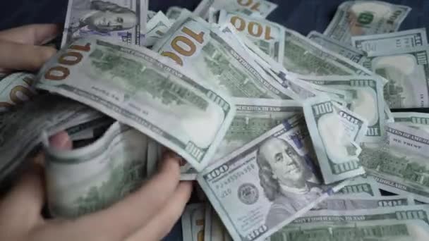 Χρήματα Χαρτονομίσματα Των Εκατό Δολαρίων Αμερικανικό Νόμισμα — Αρχείο Βίντεο
