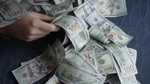Cash Hundred Dollar Bills Slow Motion — Stock Video