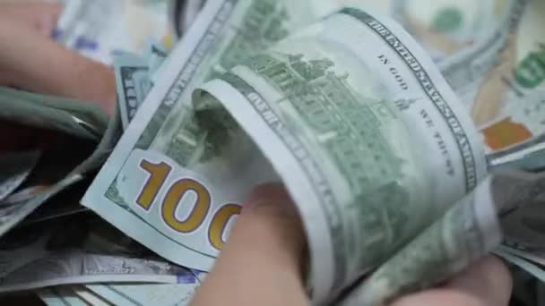 Efectivo Billetes Cien Dólares Cámara Lenta — Vídeos de Stock