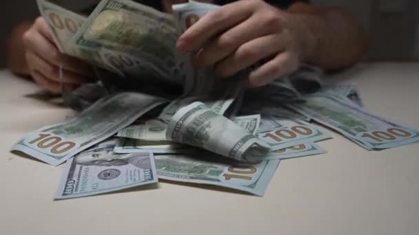 Amerikaanse Valuta Close Van Biljetten Van Honderd Dollar — Stockvideo