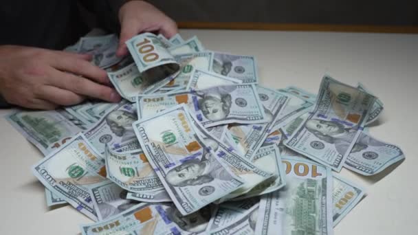 Närbild Amerikansk Valuta Hundra Dollarsedlar — Stockvideo