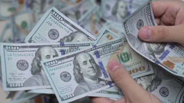 Primo Piano Della Valuta Americana Banconote Cento Dollari — Video Stock