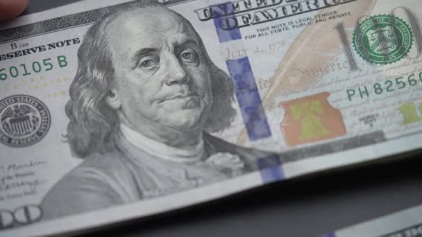 Primer Plano Moneda Estadounidense Billetes Cien Dólares — Vídeos de Stock