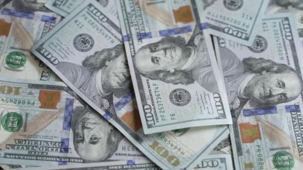Närbild Amerikansk Valuta Hundra Dollarsedlar — Stockvideo