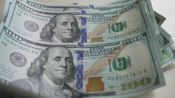 Nahaufnahme Der Amerikanischen Währung Hundert Dollar Scheine — Stockvideo