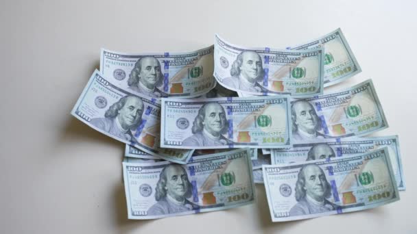 Nahaufnahme Der Amerikanischen Währung Hundert Dollar Scheine — Stockvideo