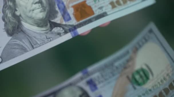 Denaro Banconote Cento Dollari Valuta Statunitense — Video Stock
